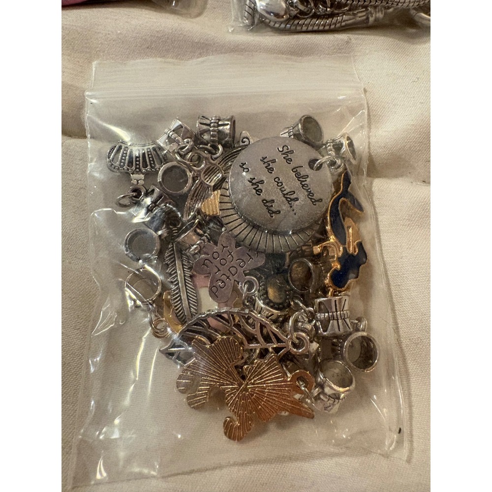 DIY Charm Bracelet Necklace Making Kit Beads Silver Charms Gift Bag Instruction - Picture 6 of 8